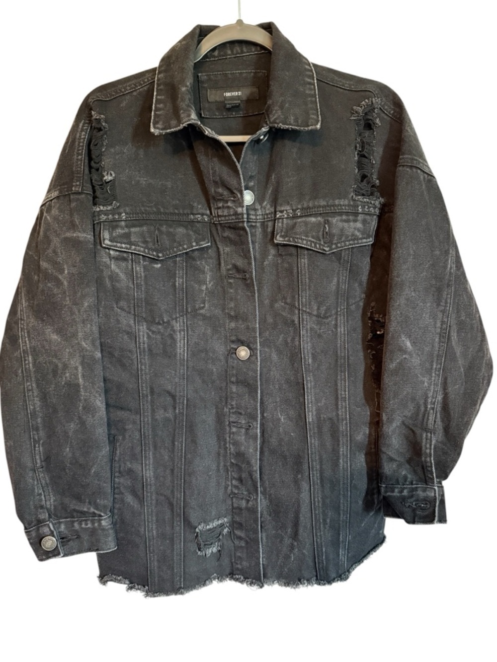 Forever 21 Black Denim Jacket with Label Detail